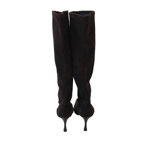 Manolo Blahnik Pamfilo Suede Boots Womens 38.5 Brown Stiletto Tall Heels Heeled - Picture 10 of 15